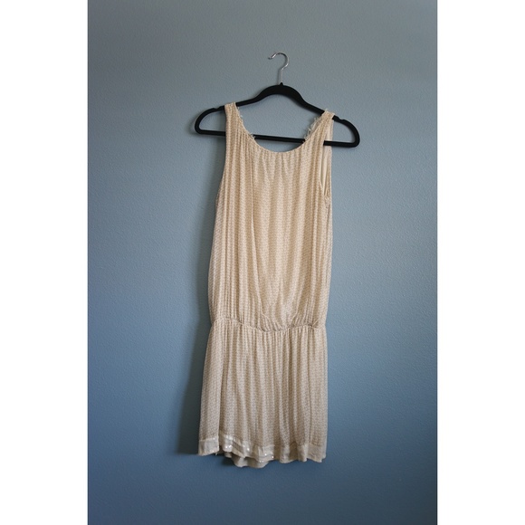 Flowy Cream Summer Dress, Elastic Waist, Sequins - Picture 3 of 5